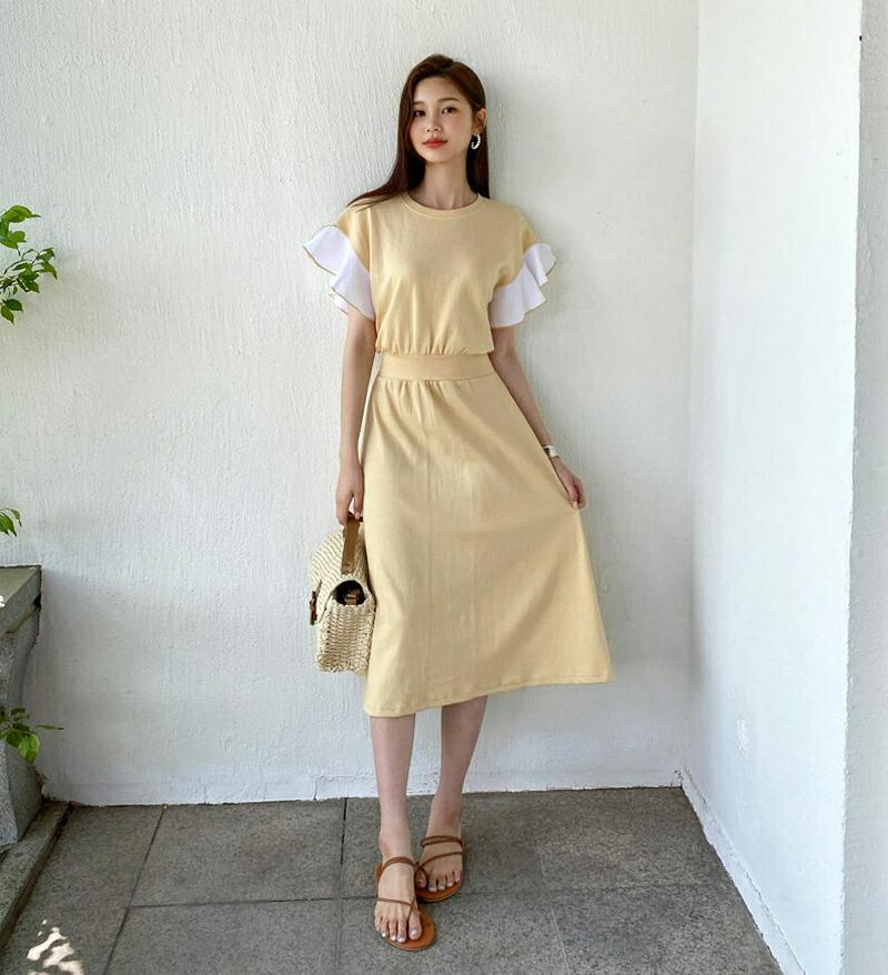 【新作10%OFF】コントラストスリーブワンピース・全3色・b59616 レディース【ops】【ワンピース ロング ロングワンピ