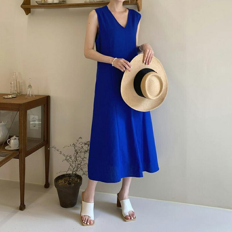 【新作10%OFF】Vネックスリーブレスワンピース・全3色・b62428 レディース【ops】【ワンピース ロング ロングワンピ