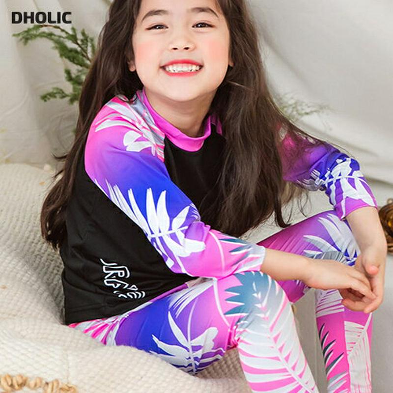 リーフ柄ラッシュガードTシャツ・p001578 キッズ【3~8才】【bw】【水着 ラッシュガード スイムウェア Tシャツ 長袖 リーフ グラデーション カジュアル 女の子 男の子 夏 子供 こども 子供服 こども服】【KIDS】