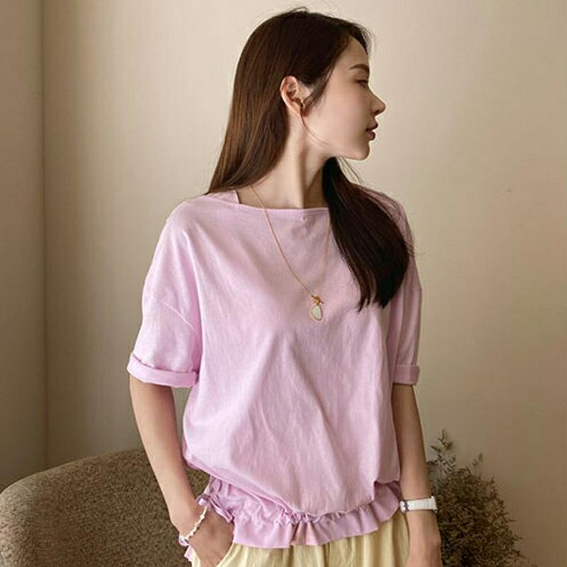 【新作10%OFF】ドロストTシャツ・全4色・t62424 レディース【tops】【トップス Tシャツ 半袖　ドロスト 単色 無