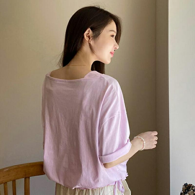 【新作10%OFF】ドロストTシャツ・全4色・t62424 レディース【tops】【トップス Tシャツ 半袖　ドロスト 単色 無