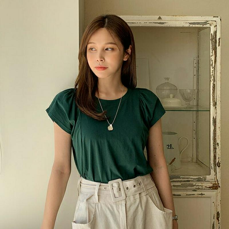 【新作10%OFF】ギャザースリーブTシャツ・全6色・b62425 レディース【tops】【トップス Tシャツ キャップスリーブ
