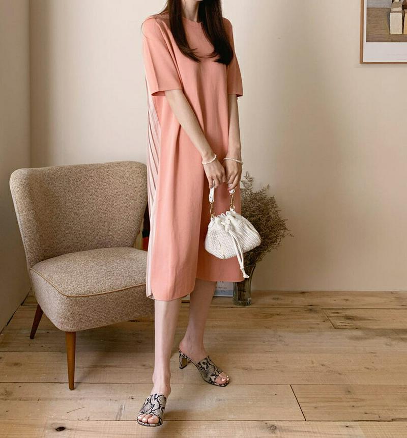 【新作10%OFF】バックプリーツニットワンピース・全4色・b62433 レディース【ops】【ワンピース ミディ丈 ミディワン