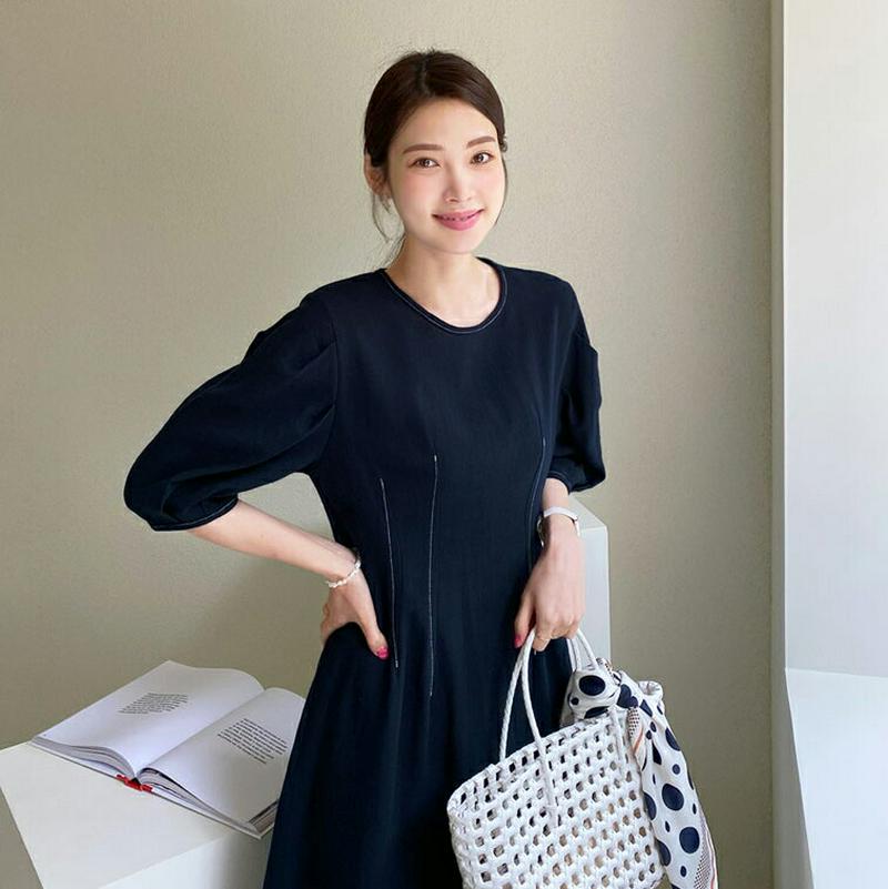 【新作10%OFF】ステッチパフワンピース・全2色・t62432 レディース【ops】【ワンピース ロング ロングワンピース 半