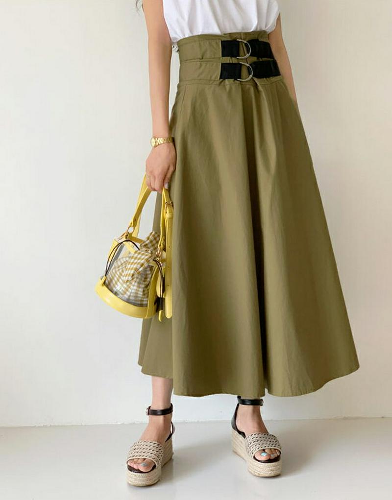 ダブルベルトフレアスカート・全3色・t56183 レディース【sk】【スカート ロング ロングスカート フレア フレアスカート 