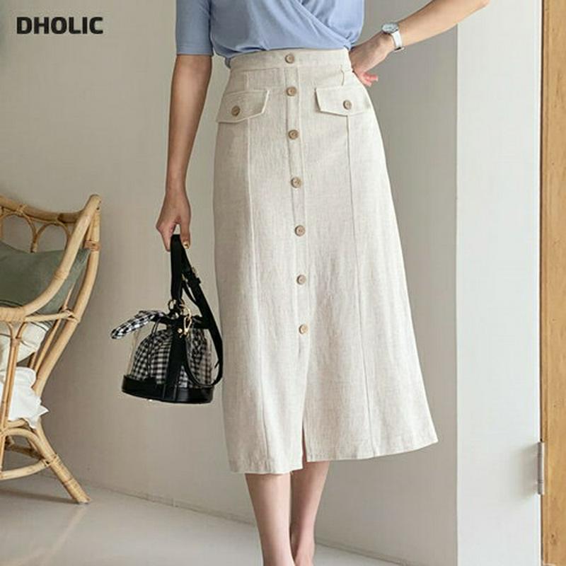 フラップフェイクボタンスカート・全2色・t56215 レディース【sk】【スカート ロング ロングスカート Hライン スリット 