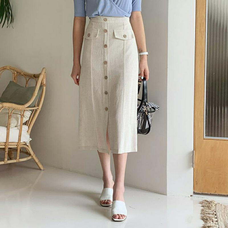 フラップフェイクボタンスカート・全2色・t56215 レディース【sk】【スカート ロング ロングスカート Hライン スリット 