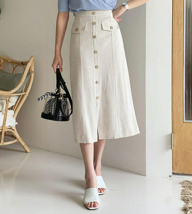 フラップフェイクボタンスカート・全2色・t56215 レディース【sk】【スカート ロング ロングスカート Hライン スリット 