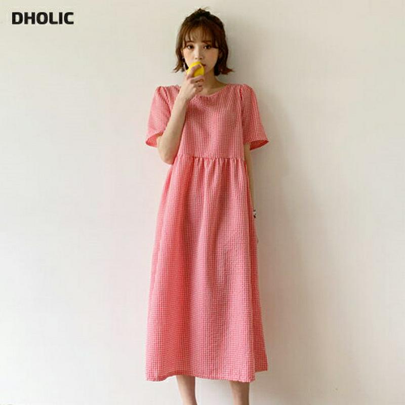 ギンガムチェックフレアワンピース・全3色・t56195 レディース【ops】【ワンピース ロング ロングワンピース 半袖 チェッ