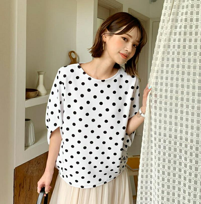 ドットドルマンスリーブTシャツ・全3色・b56209 レディース【tops】【トップス Tシャツ 半端丈 ドルマン ドルマンスリ