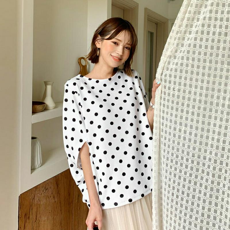 ドットドルマンスリーブTシャツ・全3色・b56209 レディース【tops】【トップス Tシャツ 半端丈 ドルマン ドルマンスリ