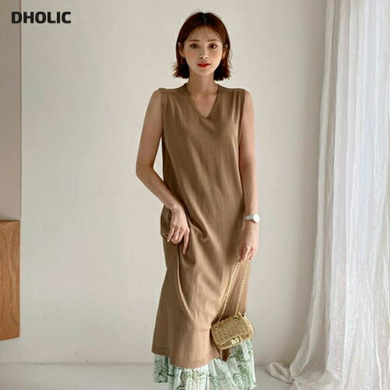 Vネックニットノースリワンピース・全3色・t56212 レディース【ops】【ワンピース ロング ロングワンピース スリーブレス