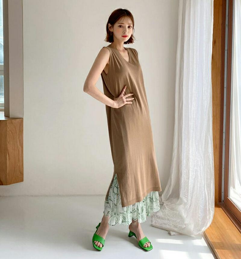 Vネックニットノースリワンピース・全3色・t56212 レディース【ops】【ワンピース ロング ロングワンピース スリーブレス