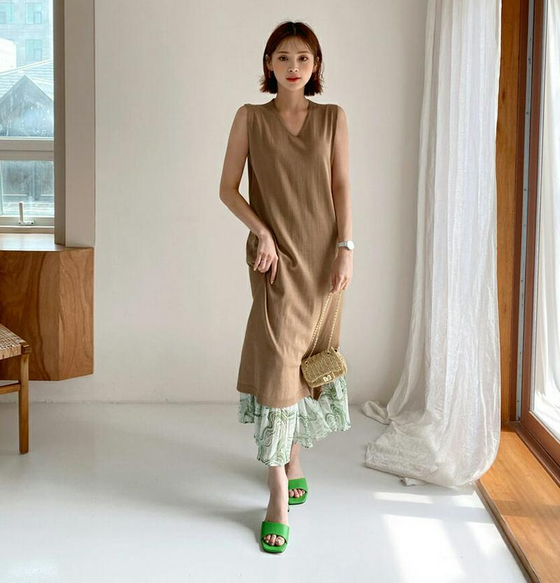 Vネックニットノースリワンピース・全3色・t56212 レディース【ops】【ワンピース ロング ロングワンピース スリーブレス