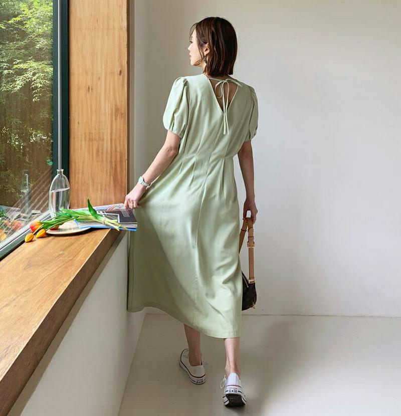 バックリボンワンピース・全2色・t56203 レディース【ops】【ワンピース ロング ロングワンピース 半袖 バックリボン リ