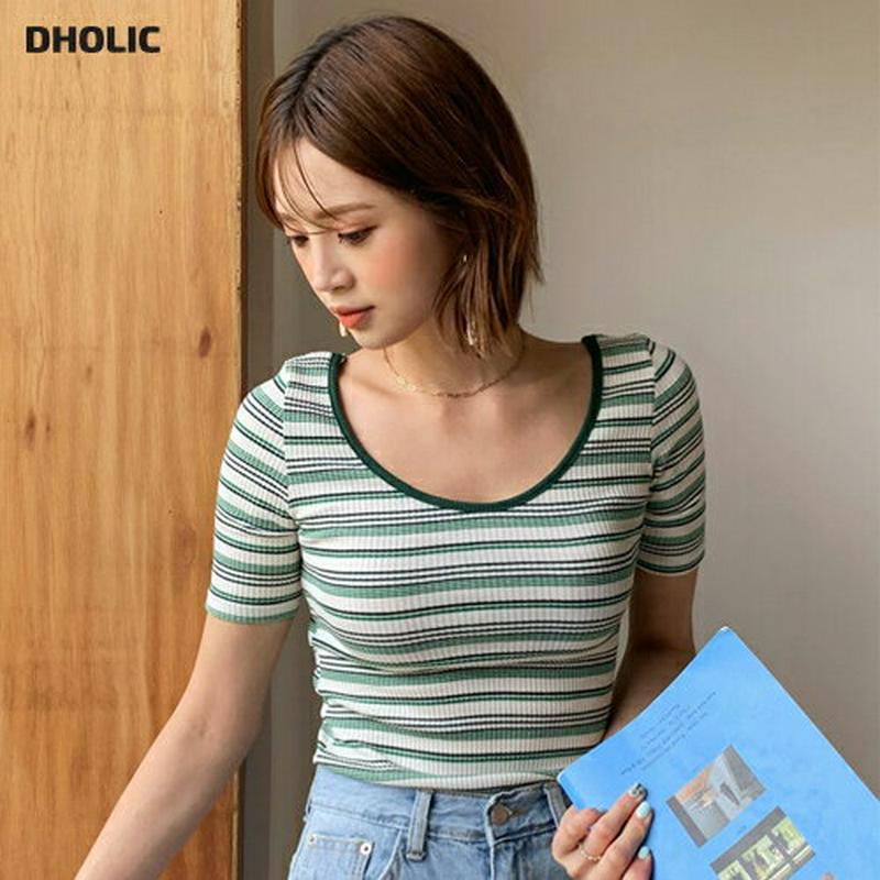 ボーダーUネックTシャツ・全4色・t56180 レディース【tops】【トップス　Tシャツ 半袖 Uネック ボーダー 柄　マルチ
