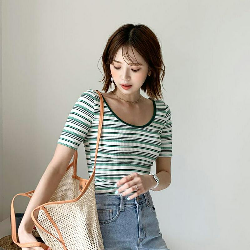 ボーダーUネックTシャツ・全4色・t56180 レディース【tops】【トップス　Tシャツ 半袖 Uネック ボーダー 柄　マルチ