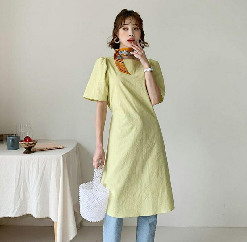 リボンパフワンピース・全3色・b56202 レディース【ops】【ワンピース ミディ丈 ミディワンピース 半袖 ハーフスリーブ 