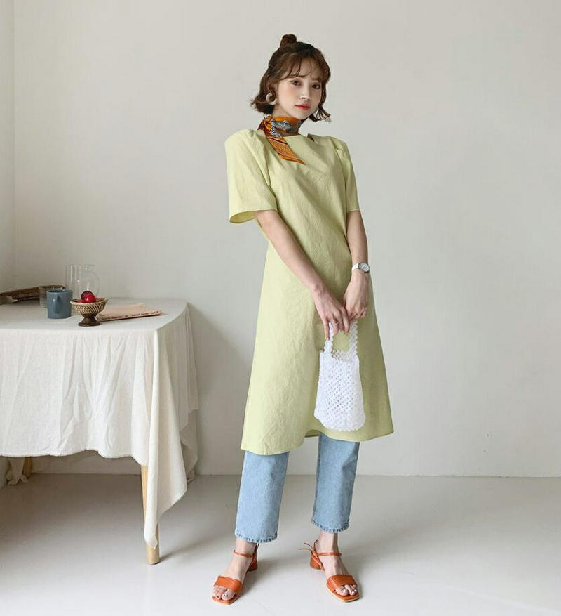 リボンパフワンピース・全3色・b56202 レディース【ops】【ワンピース ミディ丈 ミディワンピース 半袖 ハーフスリーブ 