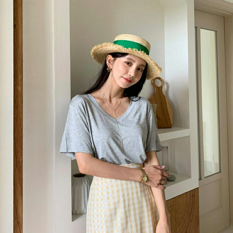 VネックハーフスリーブTシャツ・全4色・t56194 レディース【tops】【トップス Tシャツ 半袖 ハーフスリーブ Vネック
