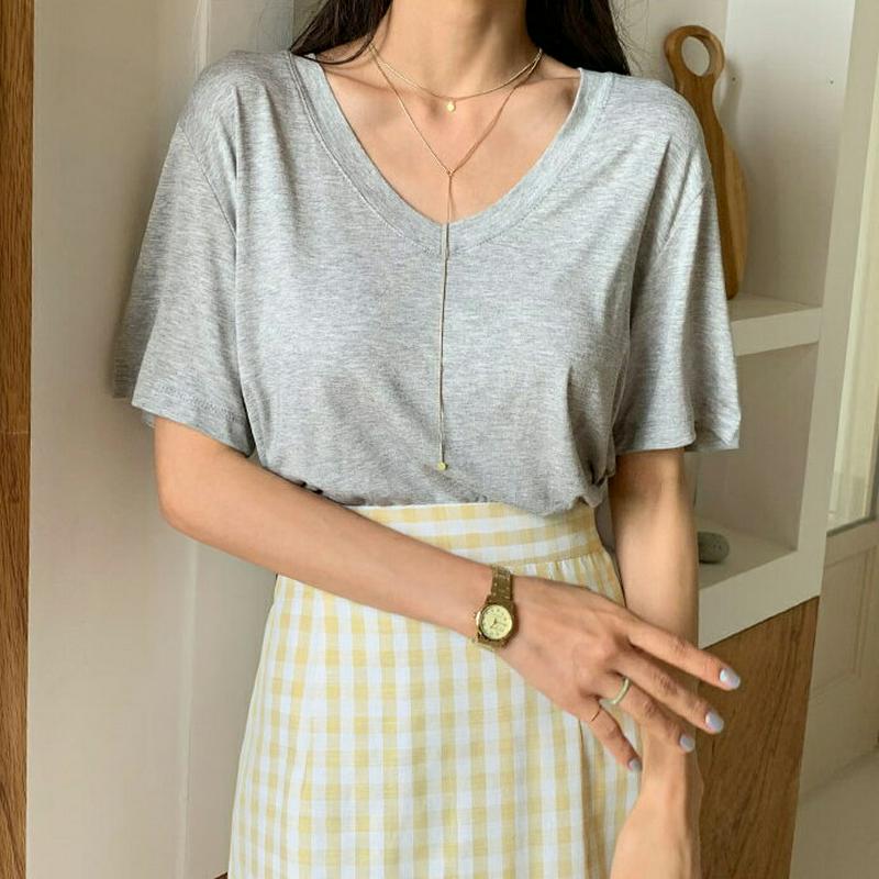 VネックハーフスリーブTシャツ・全4色・t56194 レディース【tops】【トップス Tシャツ 半袖 ハーフスリーブ Vネック
