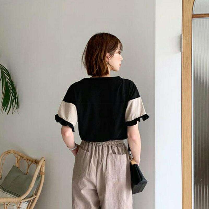 【10%OFF】フリルスリーブTシャツ・全3色・b56201 レディース【tops】 韓国ファッション トップス Tシャツ 半袖 フリル フリルスリーブ 大人 カジュアル 春 夏 セール SALE