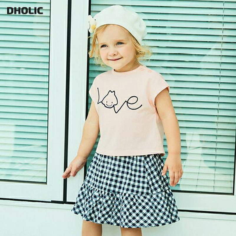 LOVE半袖Tシャツ&チェックスカートSET p002204 キッズ 【3~8才】【SET】【韓国 ファッション セット 上下セ