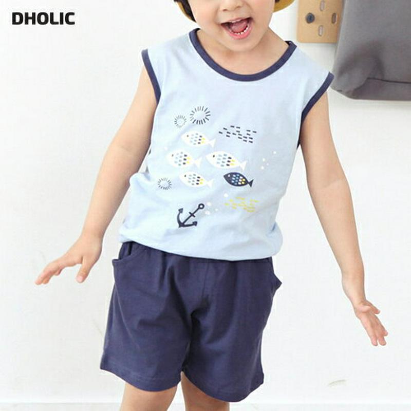 フィッシュタンクトップ上下SET p002419 キッズ 【3~8才】【SET】【セット 上下セット Tシャツ カットソー ノースリーブ スリーブレス パンツ ハーフ ショート 半ズボン ワンマイルウェア 部屋着 パターン 子供 子供服 小学生 ジュニア 夏】【KIDS】