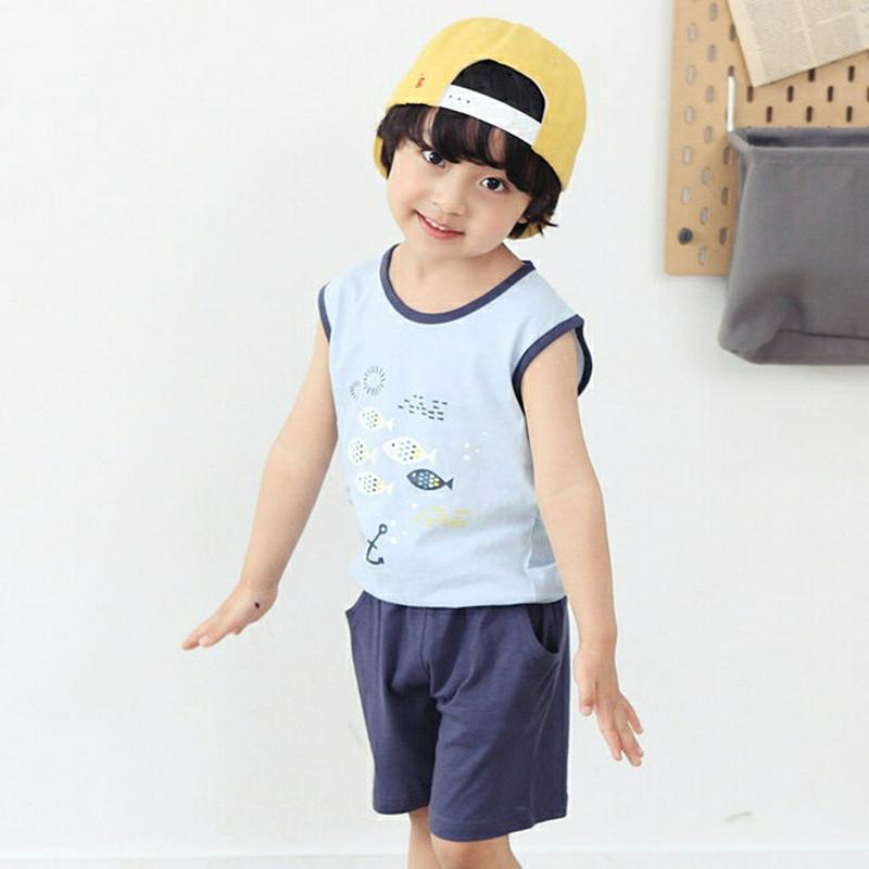 フィッシュタンクトップ上下SET p002419 キッズ 【3~8才】【SET】【セット 上下セット Tシャツ カットソー ノースリーブ スリーブレス パンツ ハーフ ショート 半ズボン ワンマイルウェア 部屋着 パターン 子供 子供服 小学生 ジュニア 夏】【KIDS】