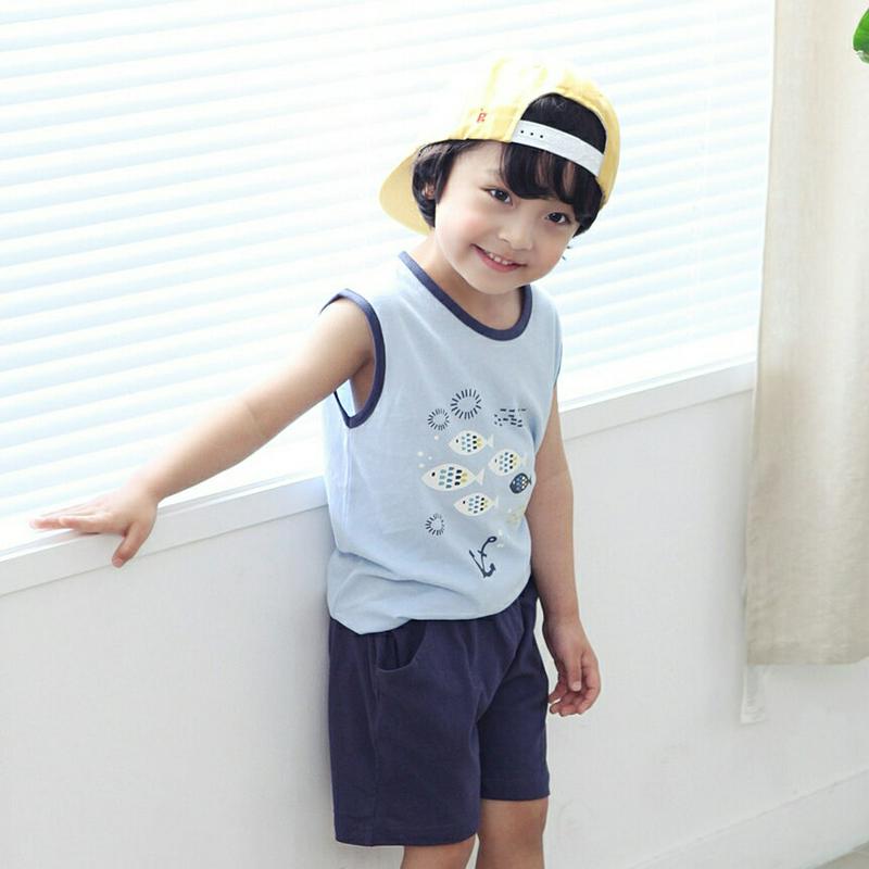 フィッシュタンクトップ上下SET p002419 キッズ 【3~8才】【SET】【セット 上下セット Tシャツ カットソー ノースリーブ スリーブレス パンツ ハーフ ショート 半ズボン ワンマイルウェア 部屋着 パターン 子供 子供服 小学生 ジュニア 夏】【KIDS】