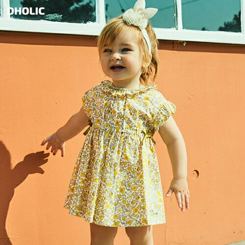 ラッフルネックリボン花柄ワンピース p002187 キッズ 【3~8才】【ops】【韓国 ファッション ワンピース 半袖 ハーフ