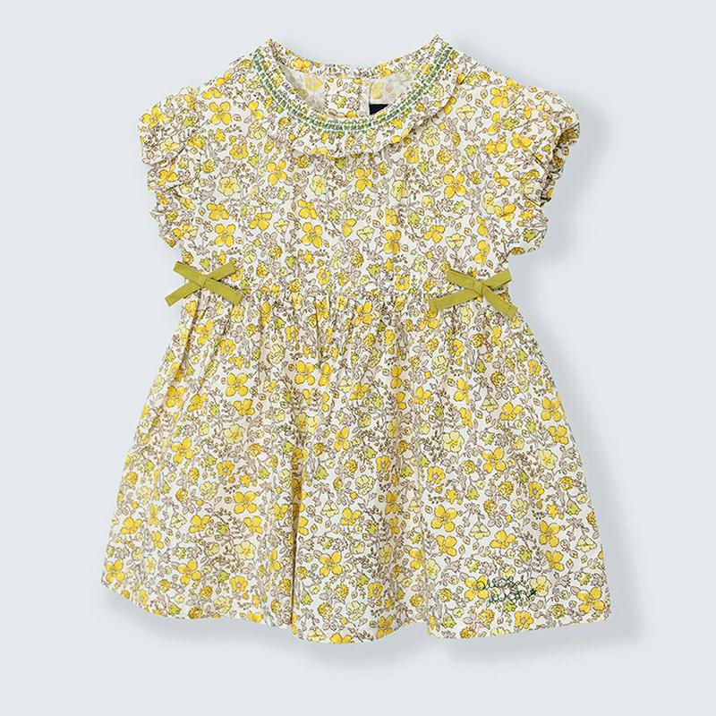 ラッフルネックリボン花柄ワンピース p002187 キッズ 【3~8才】【ops】【韓国 ファッション ワンピース 半袖 ハーフ