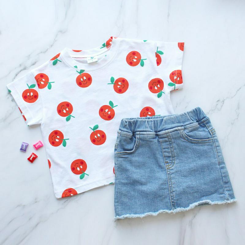 キュートトマト半袖Tシャツ(ホワイト) p002424 キッズ 【3~8才】【tops】【韓国 ファッション トップス Tシャツ