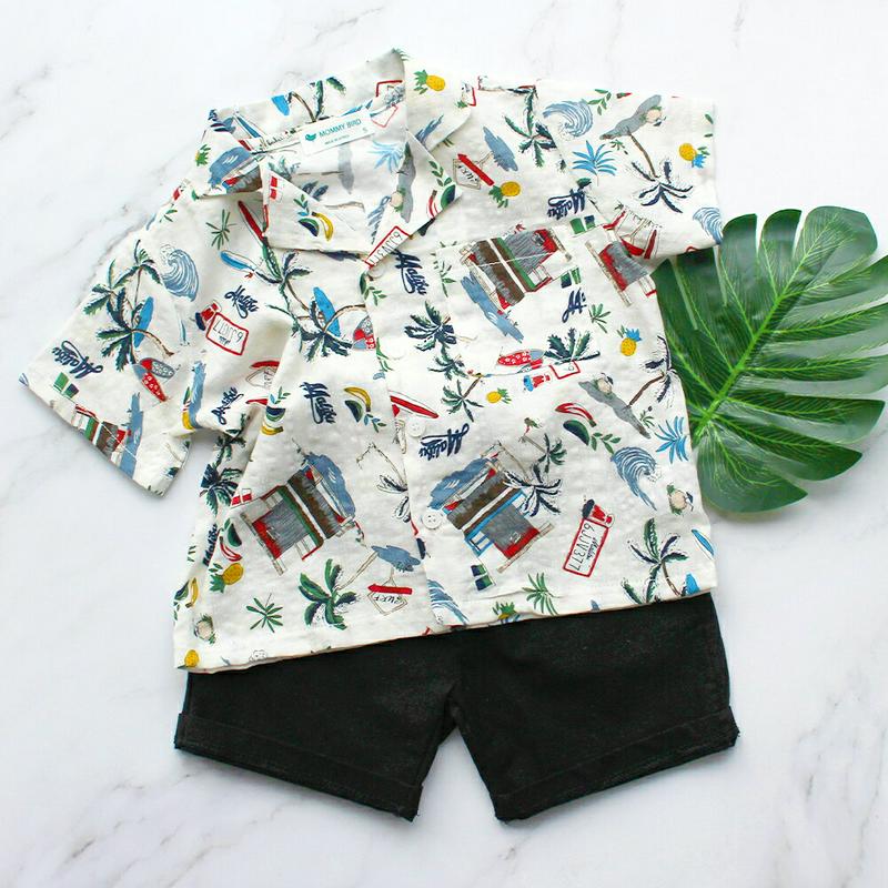 マリン柄オープンカラーシャツ(ホワイト) p002429 キッズ 【3~8才】【bl】【韓国 ファッション トップス シャツ 半