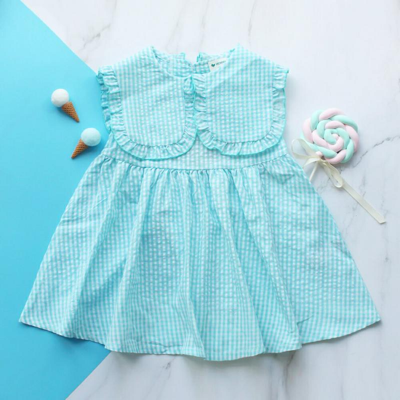 ボックスカラーチェックワンピース(ミント) p002421 キッズ 【3~8才】【ops】【韓国 ファッション ワンピース スリ