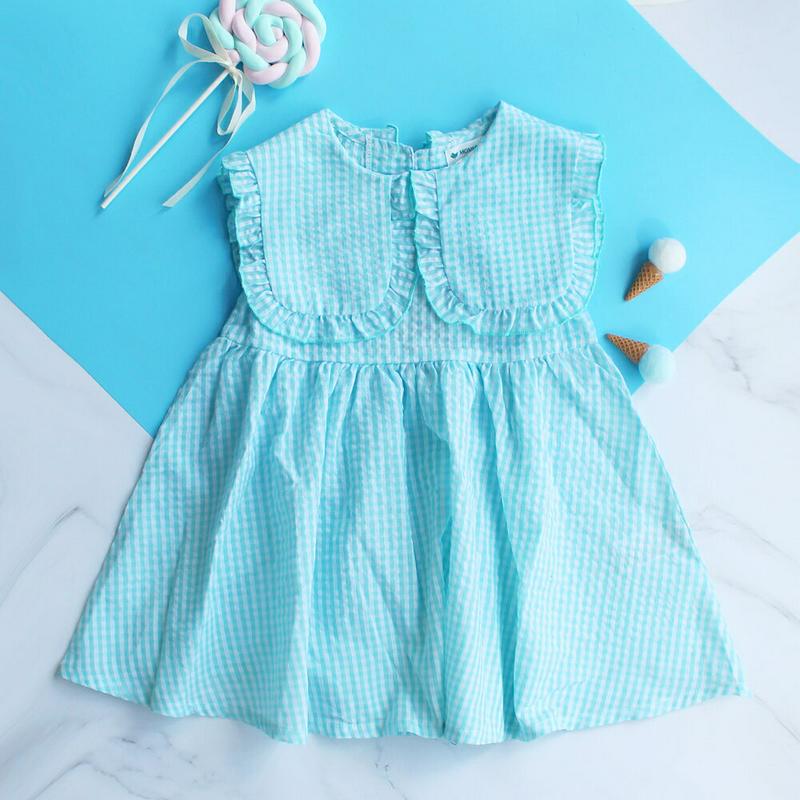 ボックスカラーチェックワンピース(ミント) p002421 キッズ 【3~8才】【ops】【韓国 ファッション ワンピース スリ