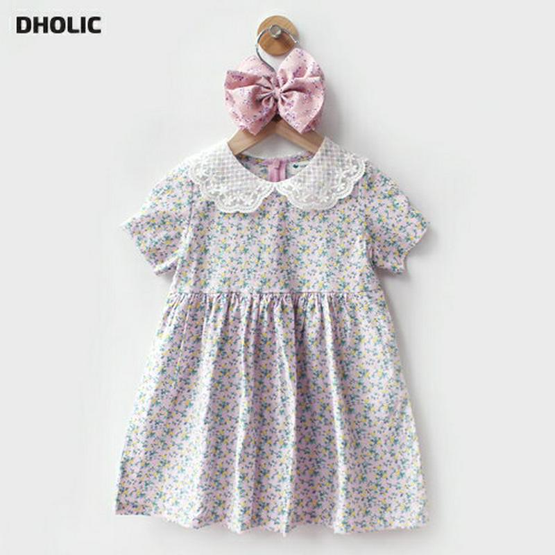 レースカラー花柄ワンピース p002428 キッズ 【3~8才】【ops】【ワンピース 半袖 ハーフスリーブ ショートスリーブ Aライン フレア ラウンドネック レース 花柄 小花柄 女の子 コットン100 レース 襟 子供 子供服 小学生 ジュニア 夏】【KIDS】