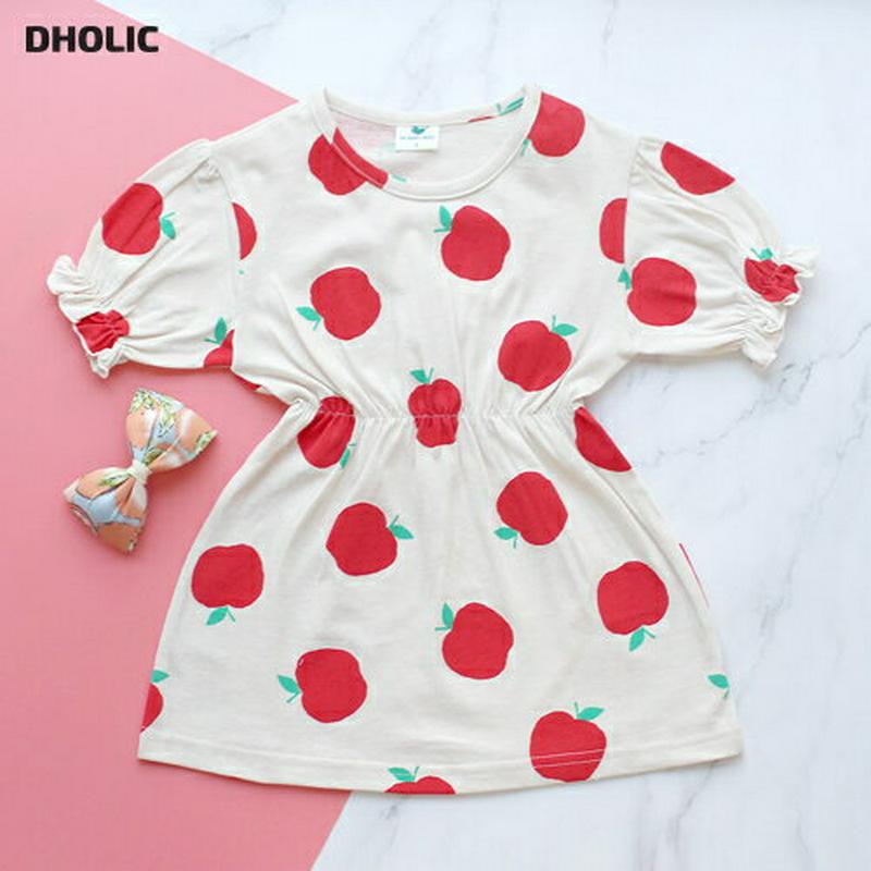 アップル柄ワンピース p002422 キッズ 【3~8才】【ops】【韓国 ファッション ワンピース 半袖 ハーフスリーブ ショ