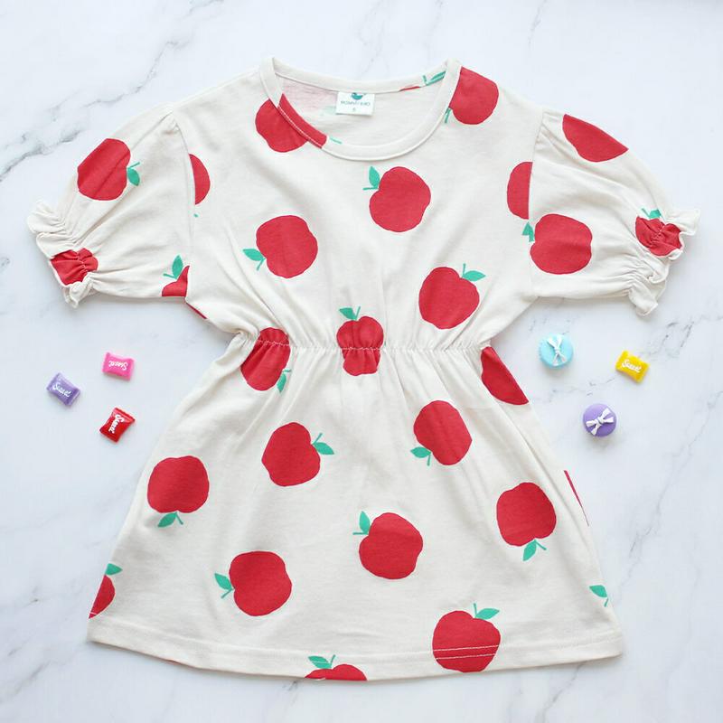 アップル柄ワンピース p002422 キッズ 【3~8才】【ops】【韓国 ファッション ワンピース 半袖 ハーフスリーブ ショ
