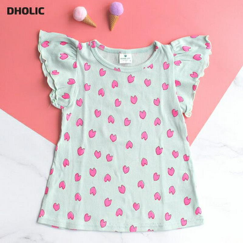 ハート柄フリルスリーブTシャツ p002447 キッズ 【3~8才】【tops】【韓国 ファッション トップス Tシャツ カット
