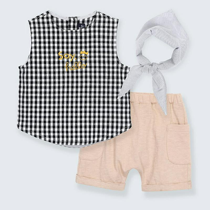 チェックタックトップ&パンツ3SET p002209 キッズ 【3~8才】【SET】【韓国 ファッション セット 上下セット T