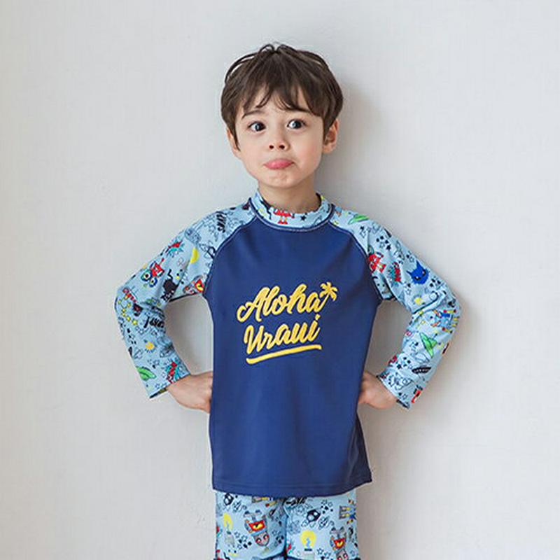 AlohaラッシュガードTシャツ・p001586 キッズ【3~8才】【bw】【水着 スイムウェア ラッシュガード 長袖 総柄 カジュアル 女の子 男の子 子供 こども 子供服 こども服】【KIDS】
