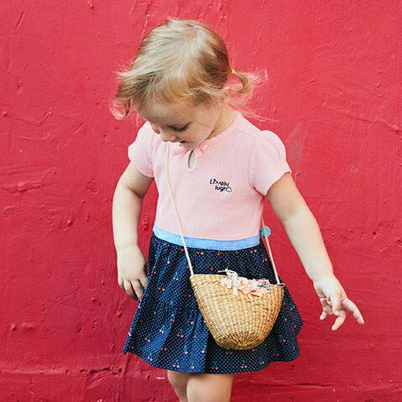 チェリードット柄ワンピース・p002213 キッズ【3~8才】【ops】【ワンピース ミニワンピース ショート丈 半袖 ロゴ チ