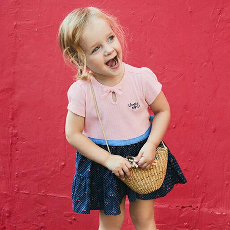 チェリードット柄ワンピース・p002213 キッズ【3~8才】【ops】【ワンピース ミニワンピース ショート丈 半袖 ロゴ チ