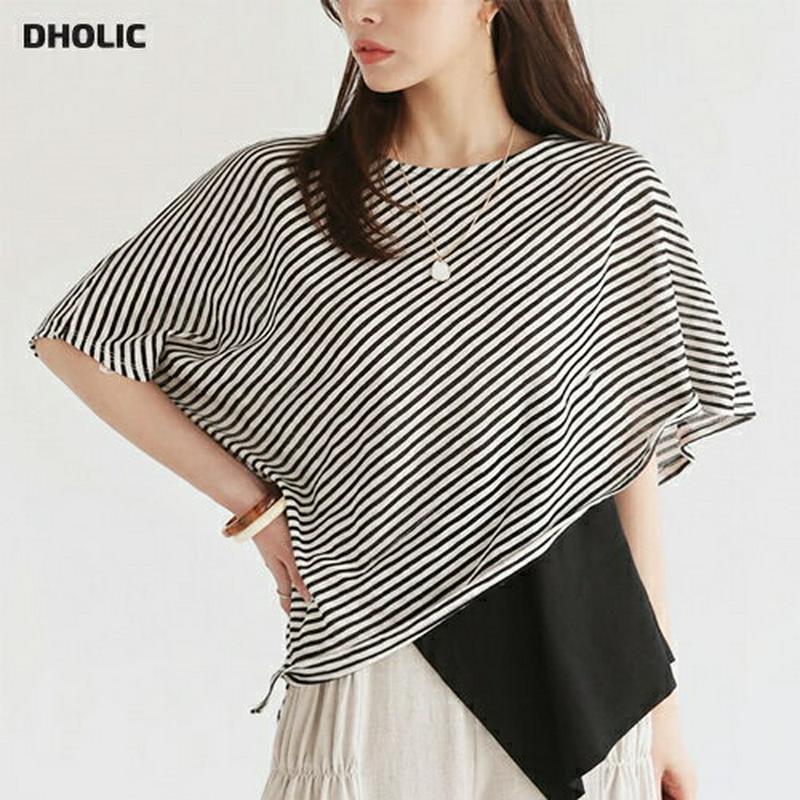 ストライプコントラストTシャツ・全3色・b62452 レディース【tops】【トップス Tシャツ 半袖 ストライプ 柄 コントラ