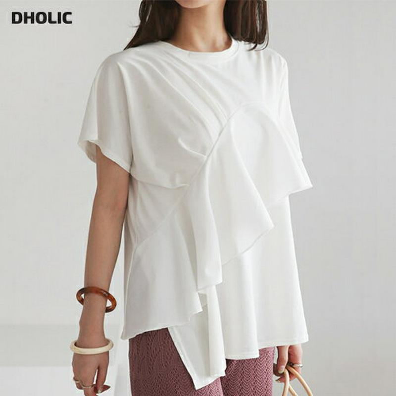 ダイアゴナルラッフルTシャツ・全2色・b62454 レディース【tops】【トップス Tシャツ 半袖 ラッフル フリル ダイアゴ