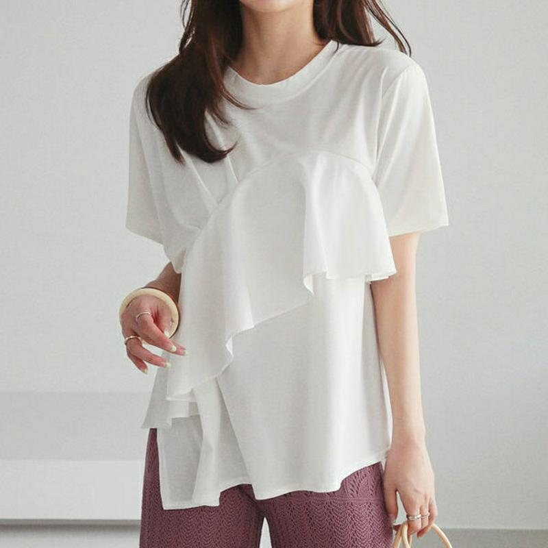 ダイアゴナルラッフルTシャツ・全2色・b62454 レディース【tops】【トップス Tシャツ 半袖 ラッフル フリル ダイアゴ