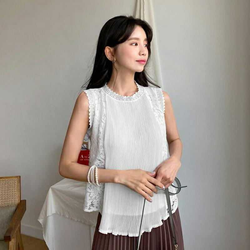 【只今10%OFF】プリーツレーススリーブレス・全2色・b55765 レディース【tops】【トップス スリーブレス ノースリー