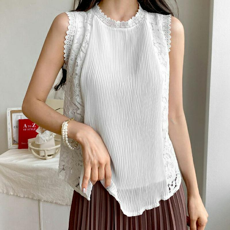 【只今10%OFF】プリーツレーススリーブレス・全2色・b55765 レディース【tops】【トップス スリーブレス ノースリー