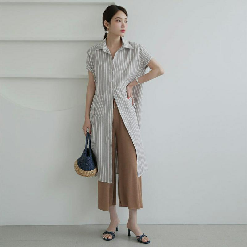 ストラップ付カラーストライプワンピース・全3色・b62575 レディース【ops】【ワンピース ミディ丈 ミディワンピース スト